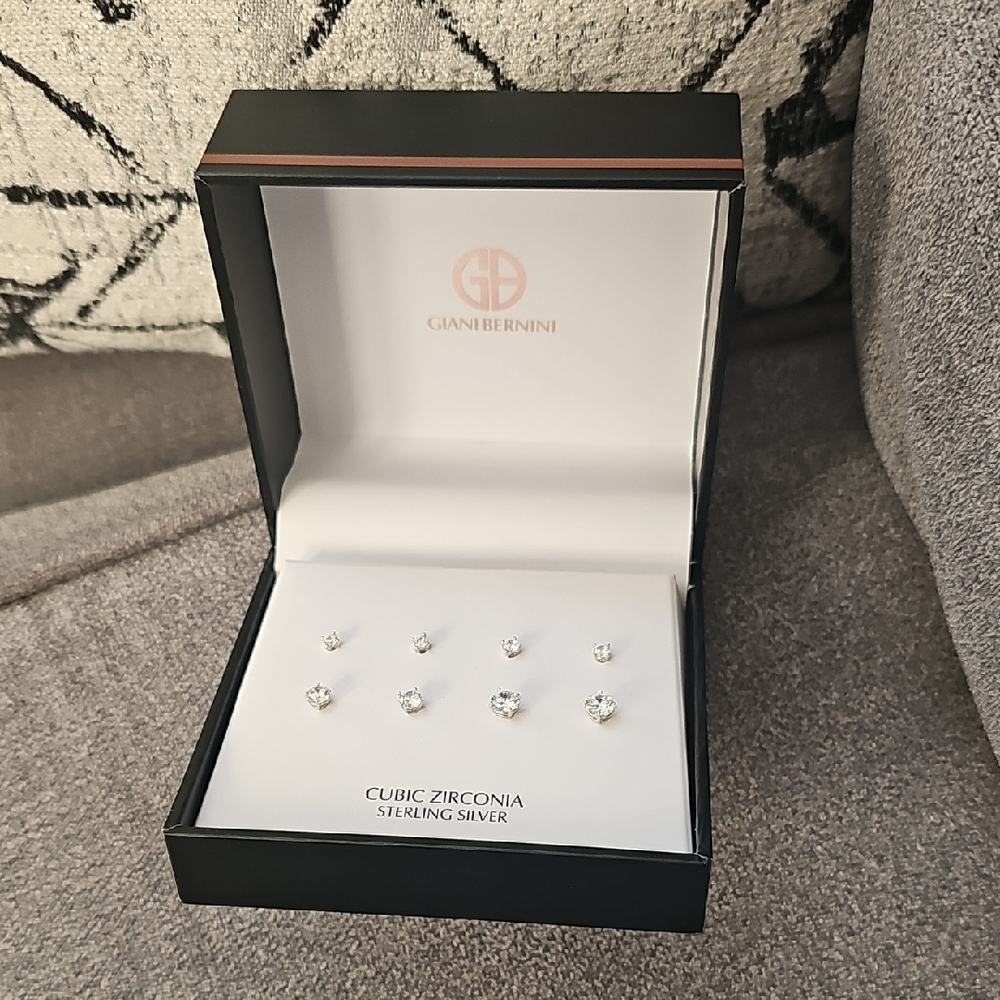 NEW Giani Bernini Earrings Sterling Silver Cubic Zirconia 4 Pairs Studs